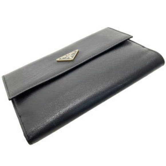 Prada Wallet Triangle Saffiano Leather Black Bifold Medium NERO - Picture 4 of 8